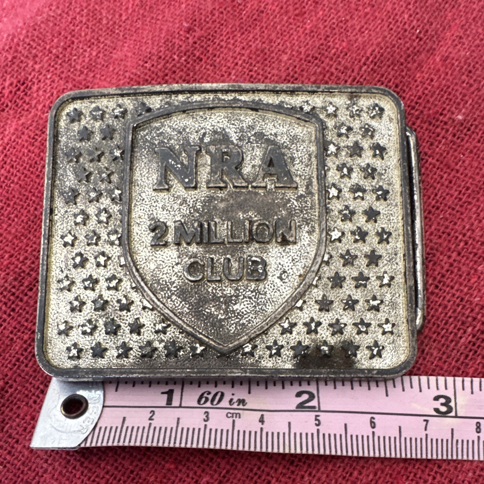 NRA 2 Million Club Silver Tone Metal Belt Buckle Stars Antique Finish 1.5in