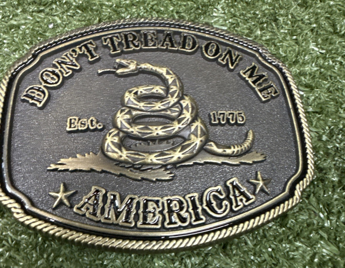 America Don&rsquo;t Tread On Me Gadsden Flag Snake Belt Buckle Antique Bronze Tone