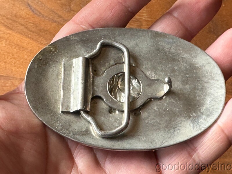 Vintage Chrome Silver Horse with Horseshoe Belt Buckle