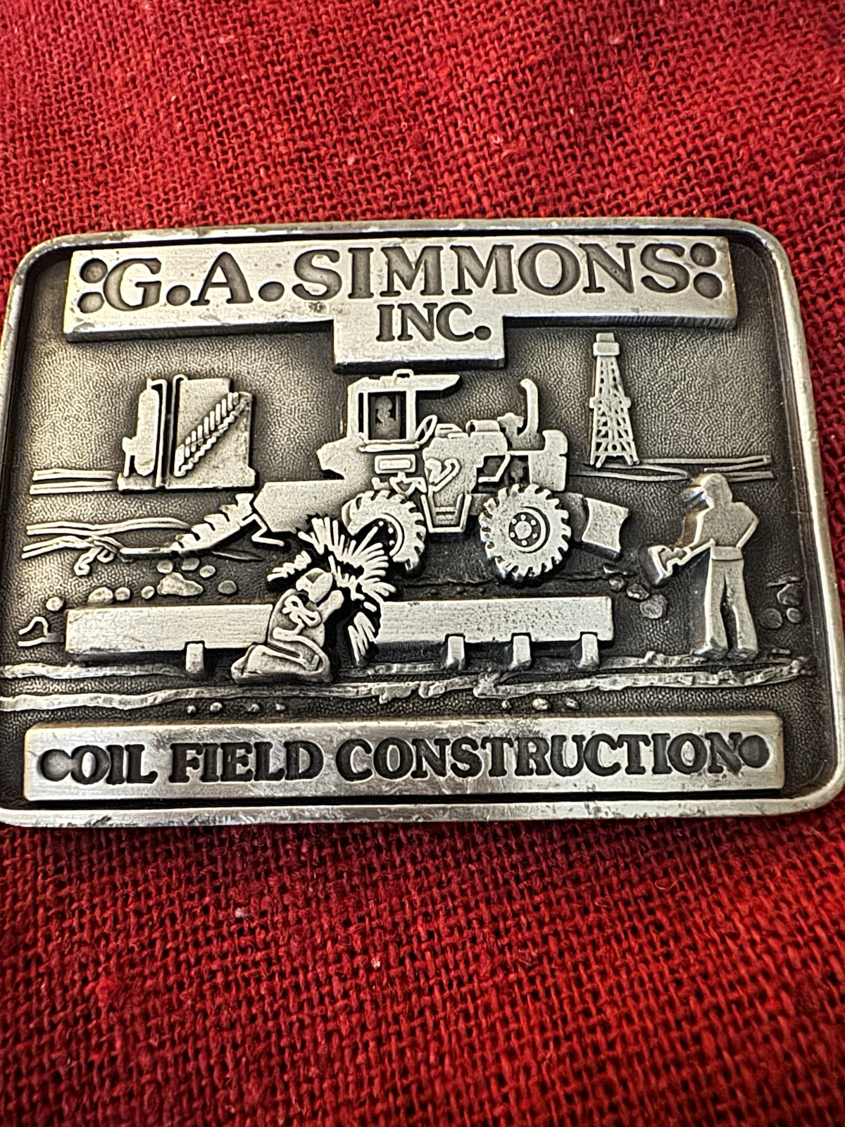 Vintage G.A. Simmons Inc Oil Field Construction Belt Buckle Guy Huey Promotions