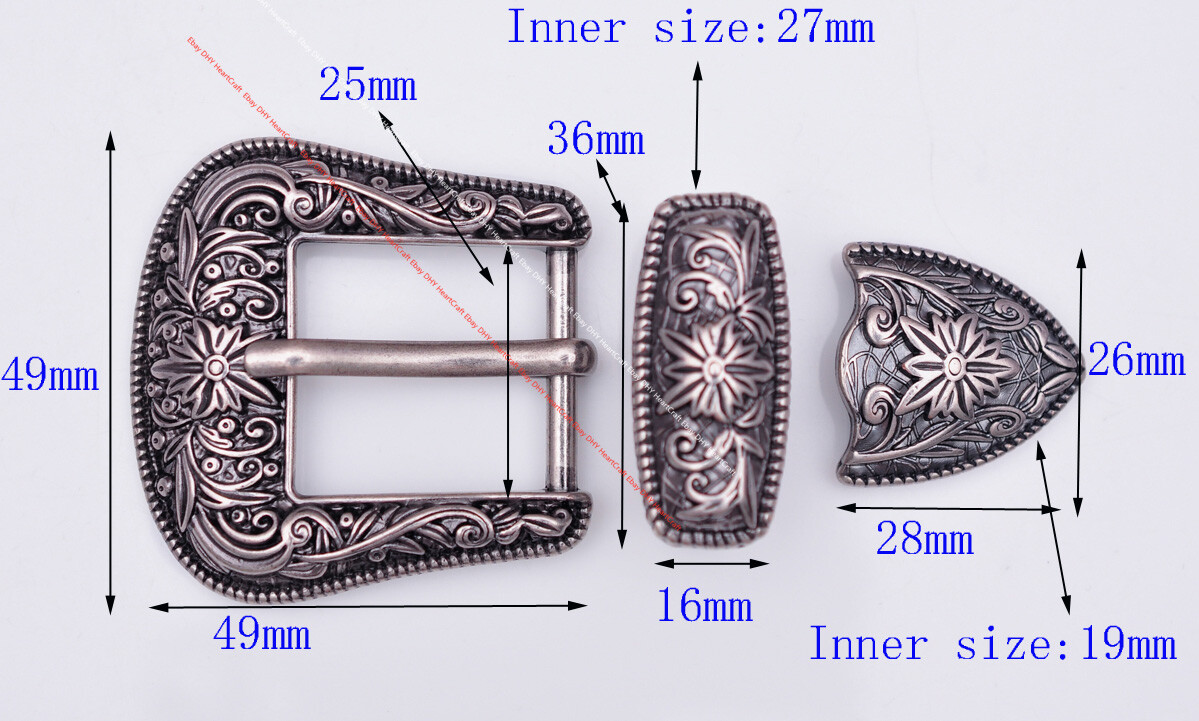 Vintage Silver Cowboy Rodeo Flower DIY 3 pc Set Western Belt Buckle fit 1&Prime; Belt