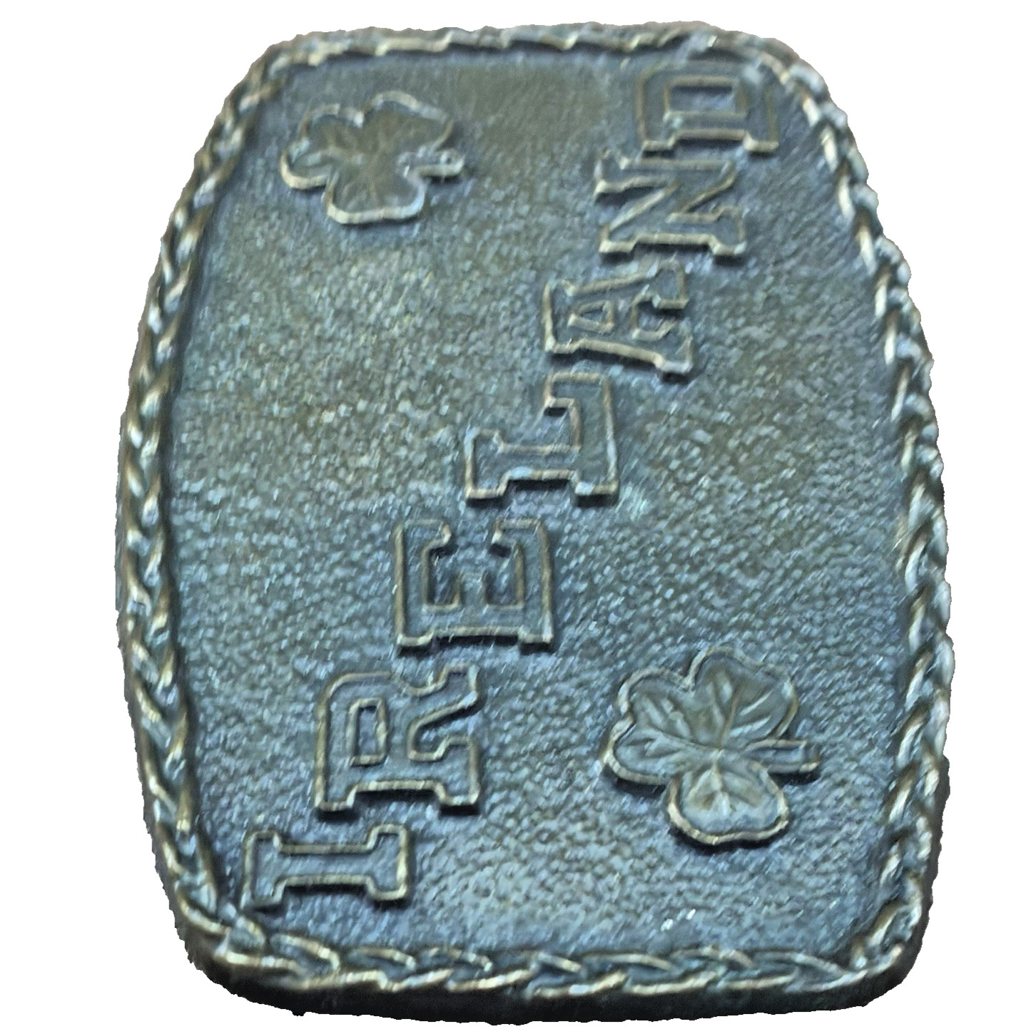 Vtg 1970s IRELAND Lucky Clover Belt Buckle Textured Shamrocks