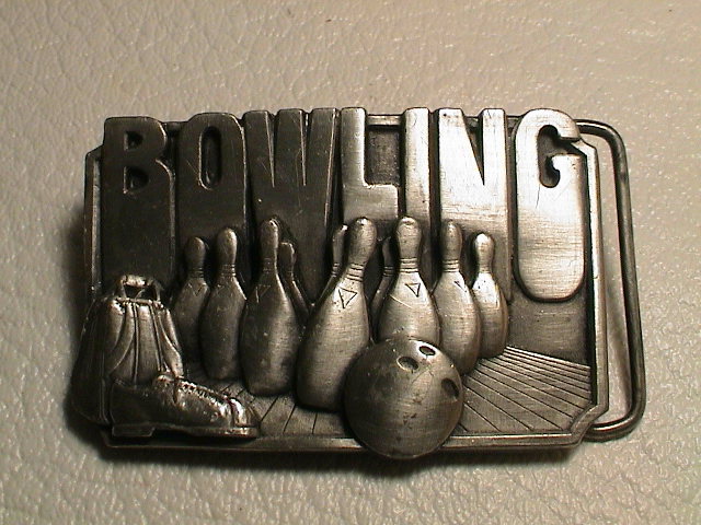 BOWLING SHOWING PINS BAG BALL SHOES MENS PREOWNED METAL SISKIYOU BELT BUCKLE