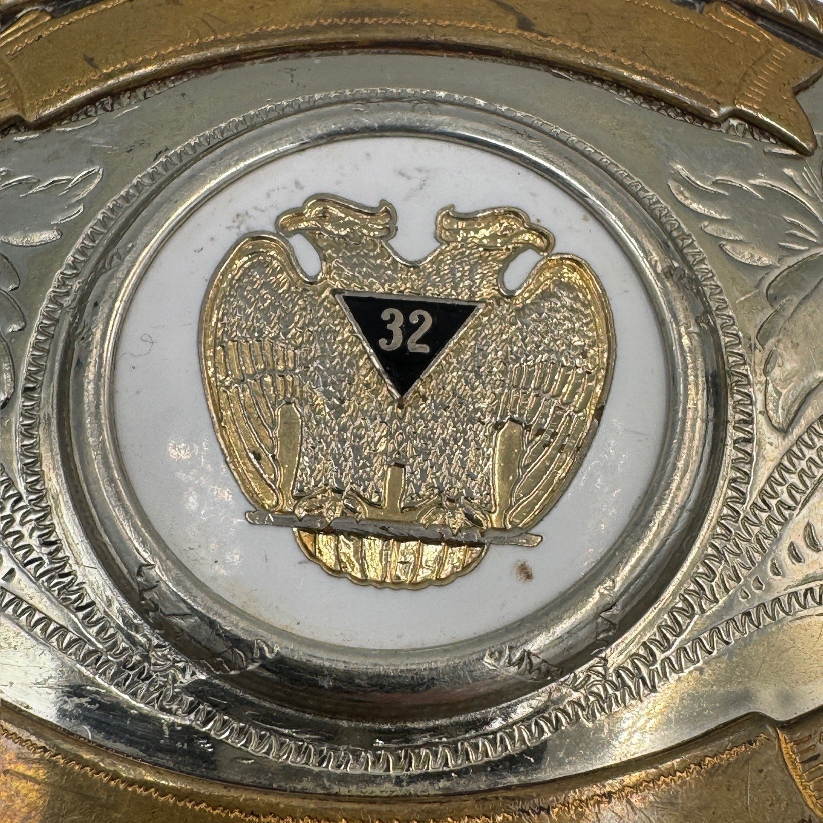 Vintage German Silver Masonic 32nd Degree Scottish Rite Western Belt Buckle