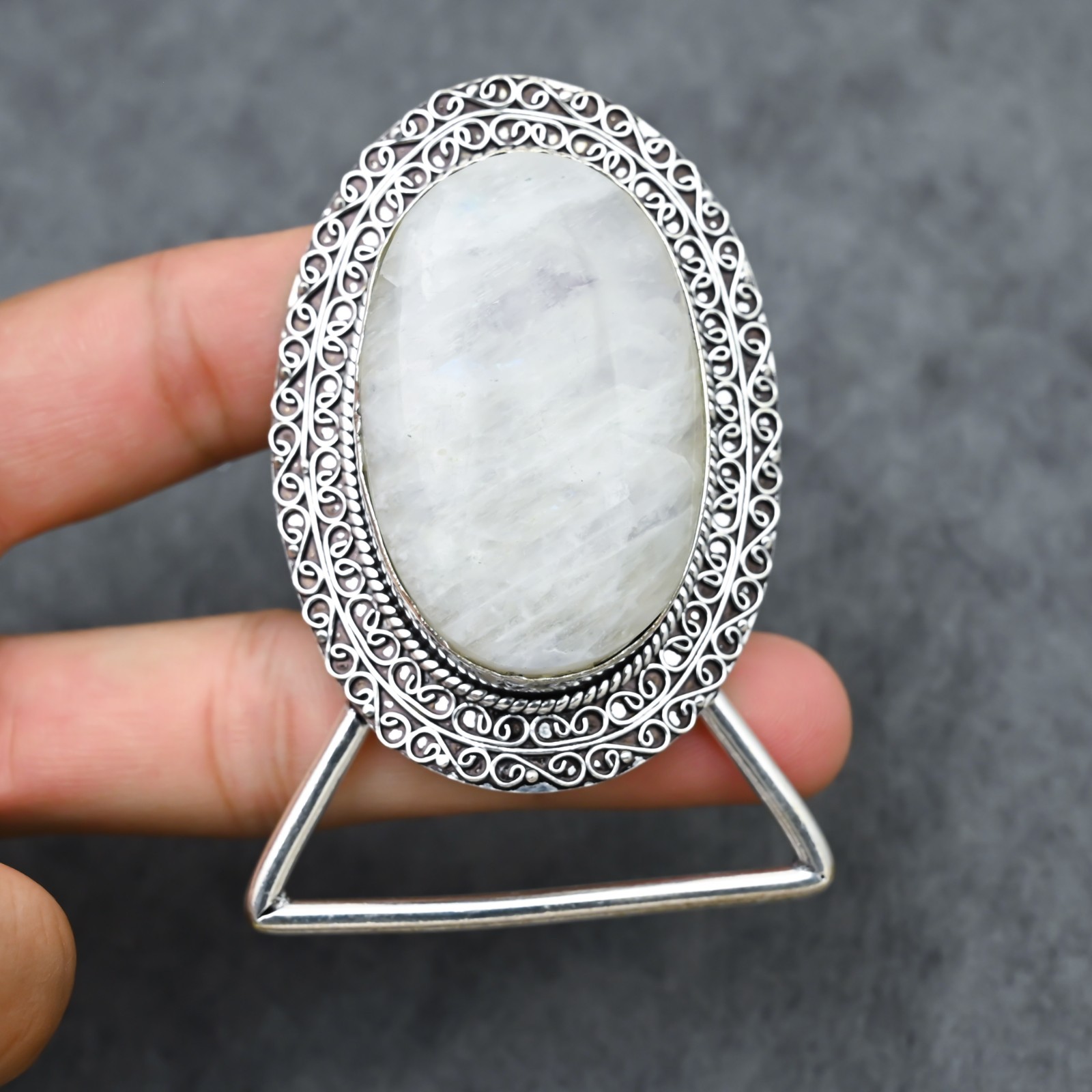 Handcrafted 925 Sterling Silver Natural Rainbow Moonstone Belt Buckle