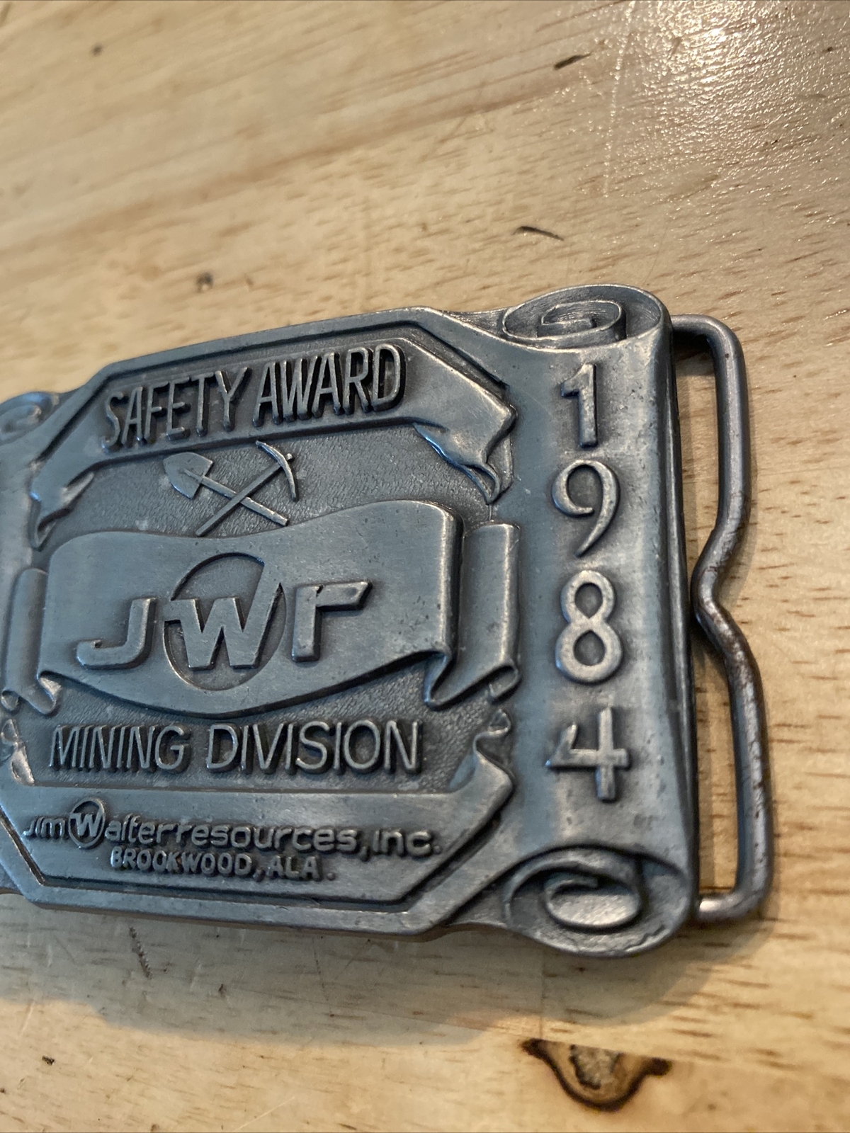 Mining Belt Buckle Collector METAL Original 1984 Safety Award Patina Miner USA