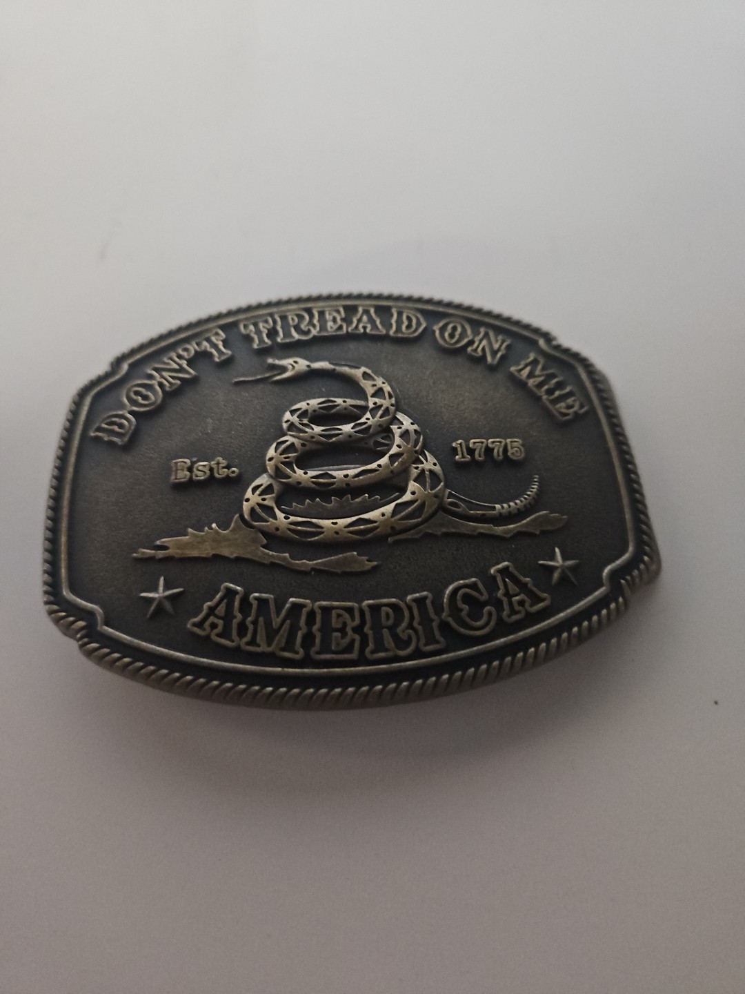 America Don&rsquo;t Tread On Me Gadsden Flag Snake Belt Buckle Antique Bronze Tone