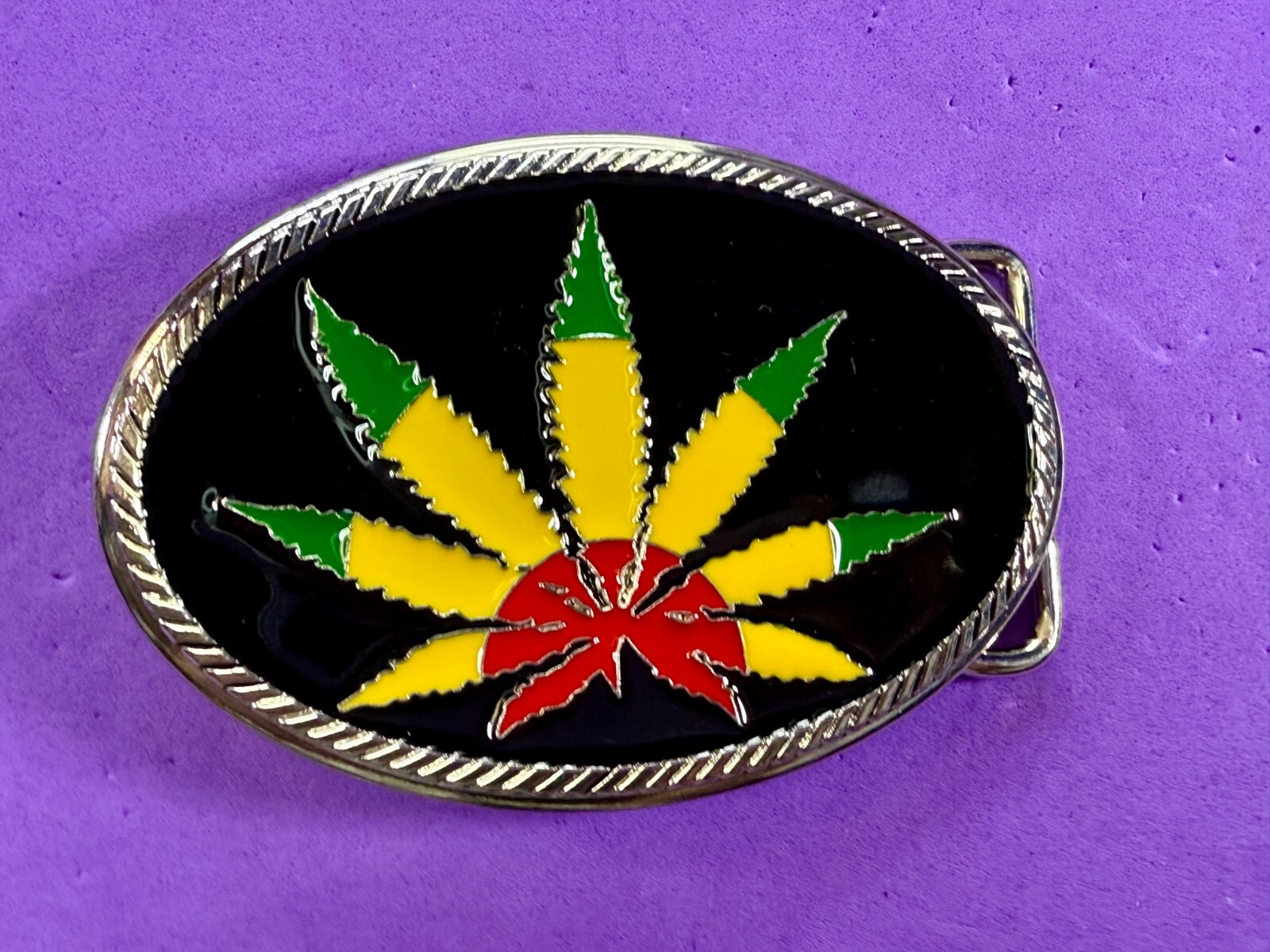 Marijuana Cannabis Pot Leaf Weed Enameled Rasta Colors New 4&Prime; Wide Belt Buckle