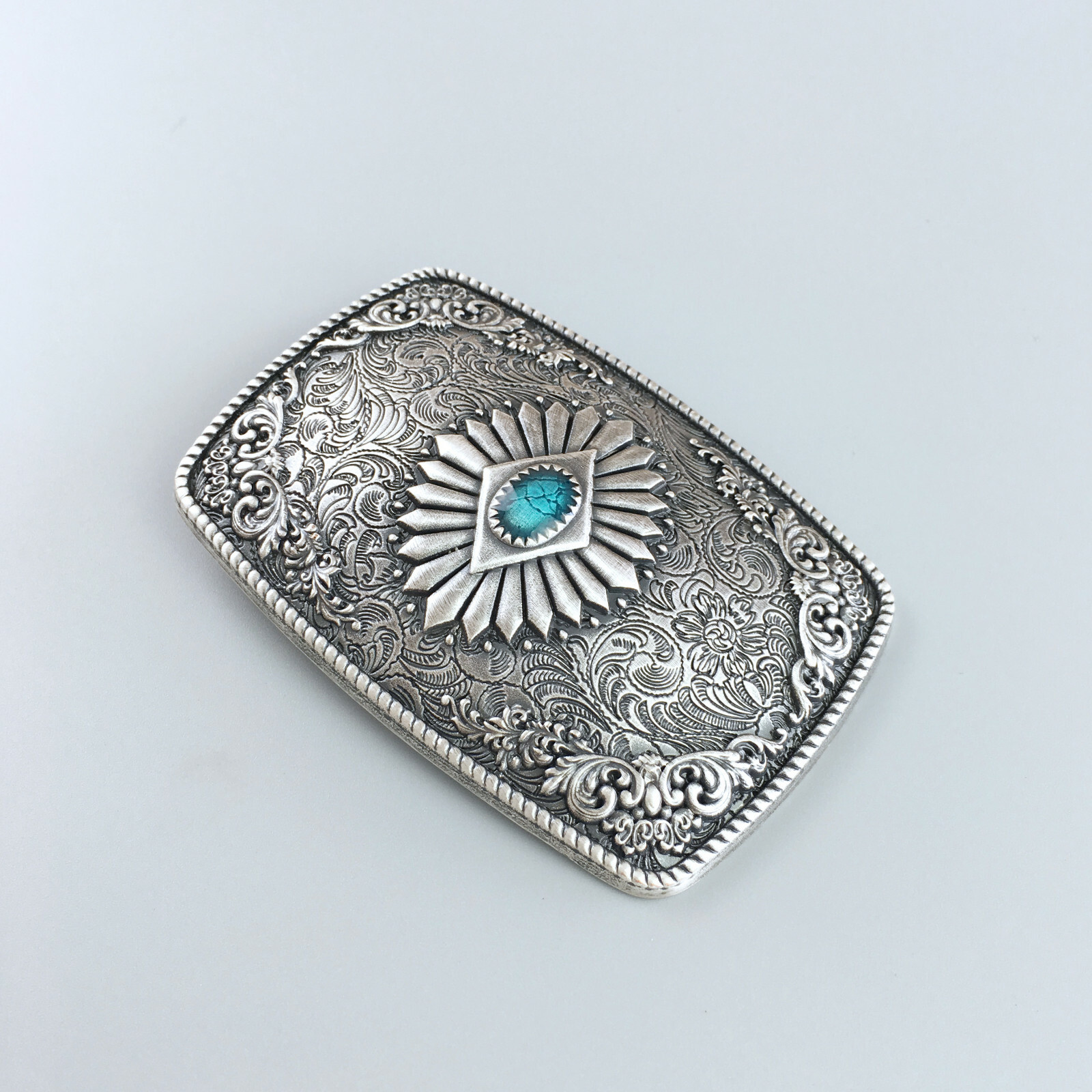 Vintage Silver Plated Enamel Southwest Rectangle Belt Buckle also Stock in US