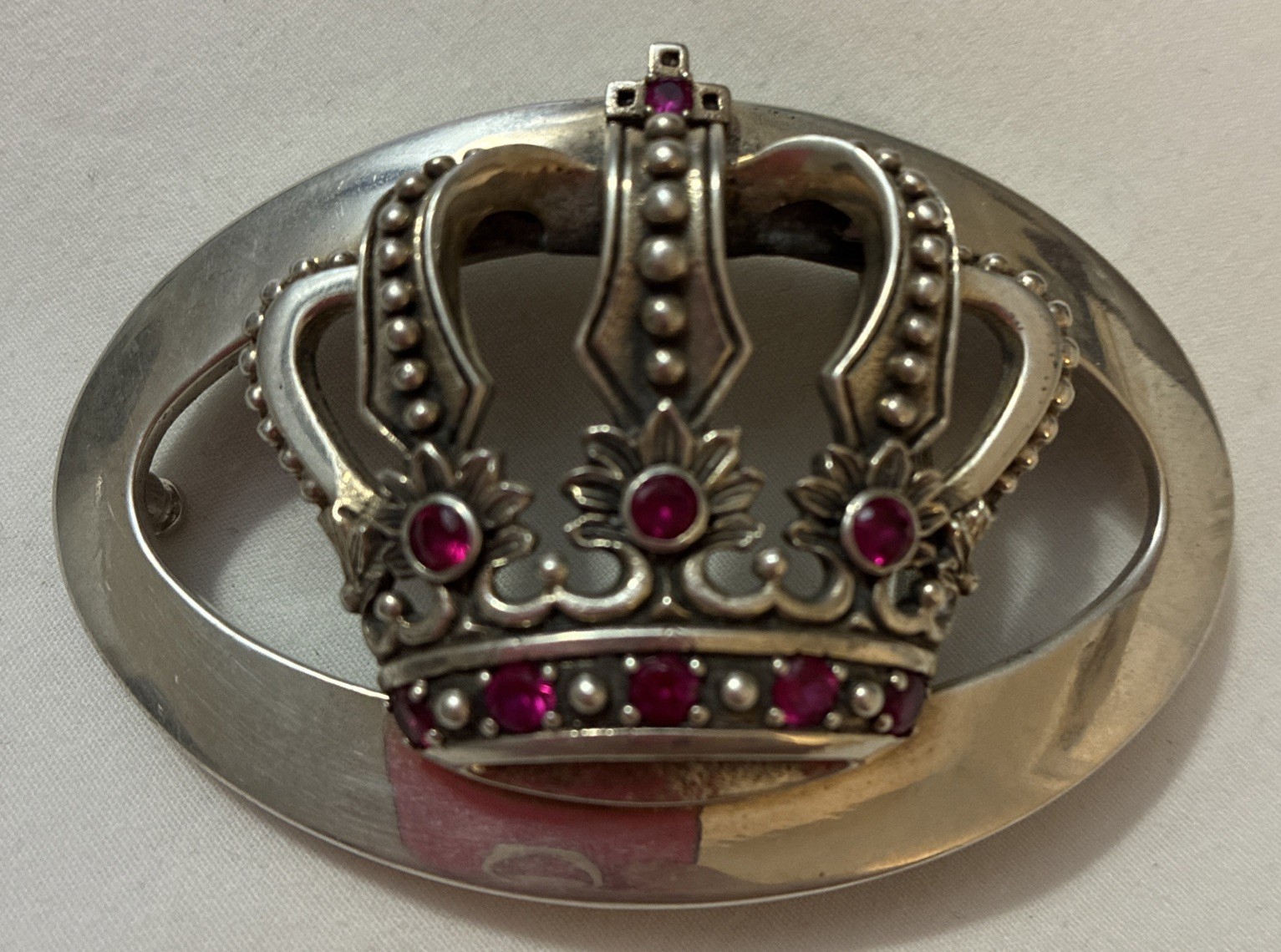 Vintage Rare Justin Davis Crown 925 Sterling Belt Buckle with stones