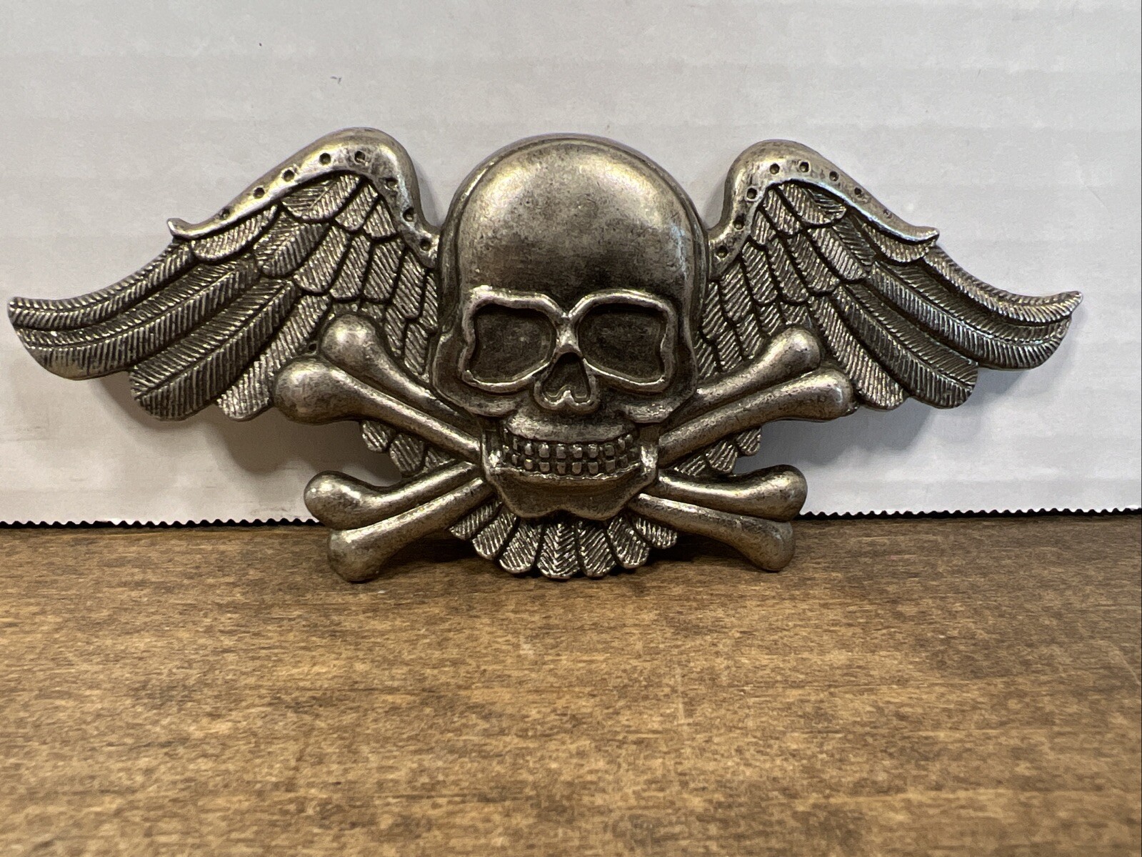 Vintage Winged Skull and Crossbones Belt Buckle Estate Sale Flying Skull Biker