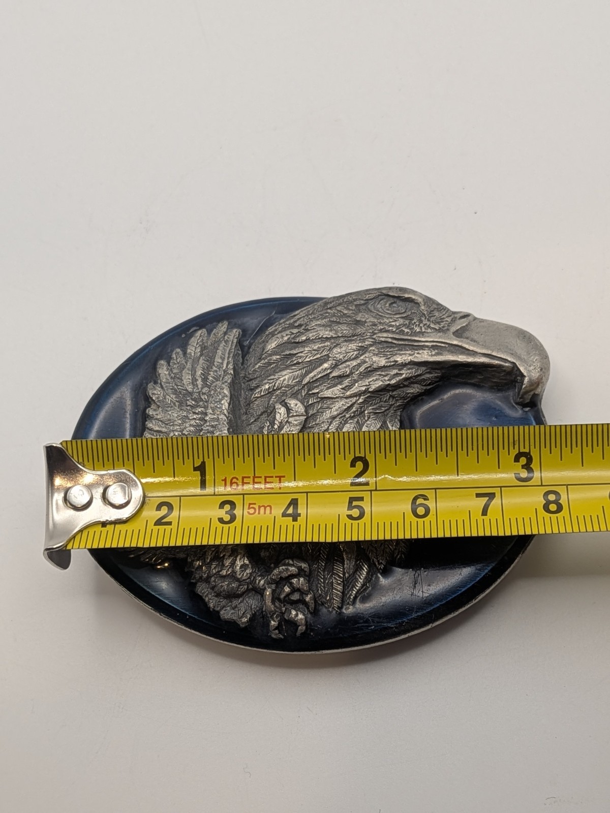 Vtg Eagle Blue Enamel Inlay Belt Buckle Pewter 3D Design Siskiyou 1990