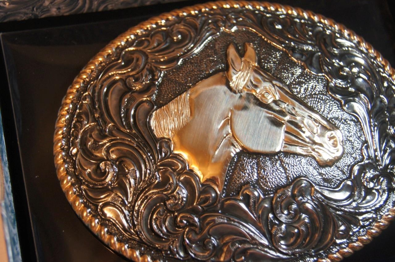 Crumrine M&F Western Belt Buckle Horse Head Oval Antiqued Bronze C02114