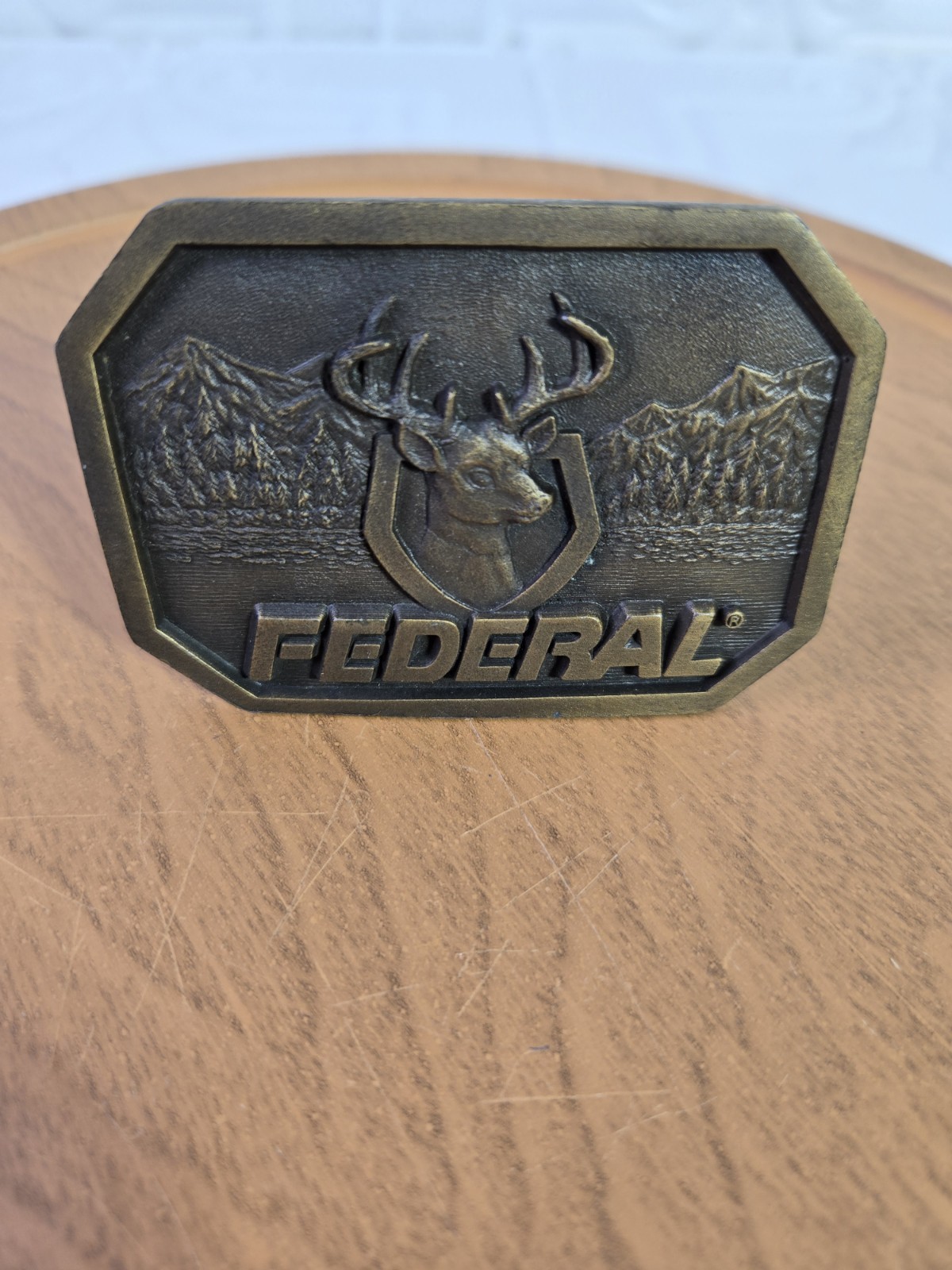 FEDERAL Deer Buck Mount Bronze Belt Buckle by Indiana Metal Craft Vintage