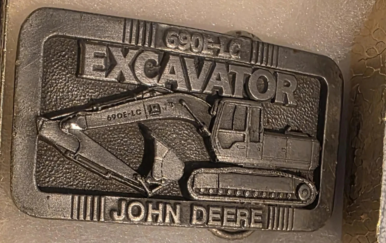Vintage 1992 Metal Belt Buckle, John Deere, Excavator, 690E-LC, Tractor, Constru