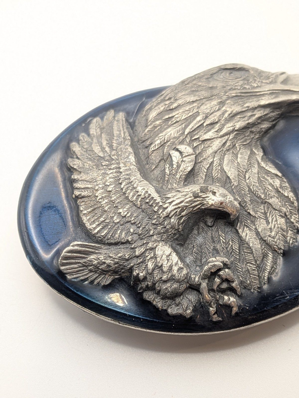 Vtg Eagle Blue Enamel Inlay Belt Buckle Pewter 3D Design Siskiyou 1990