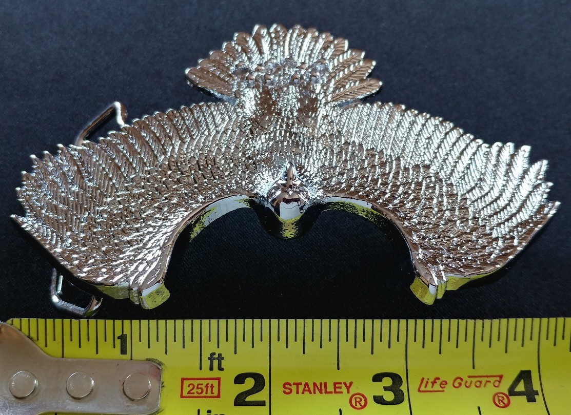EAGLE SWOOPING STRIKE SPREAD WINGS CHROME PLATED SOLID BRASS BELT BUCKLE 1980