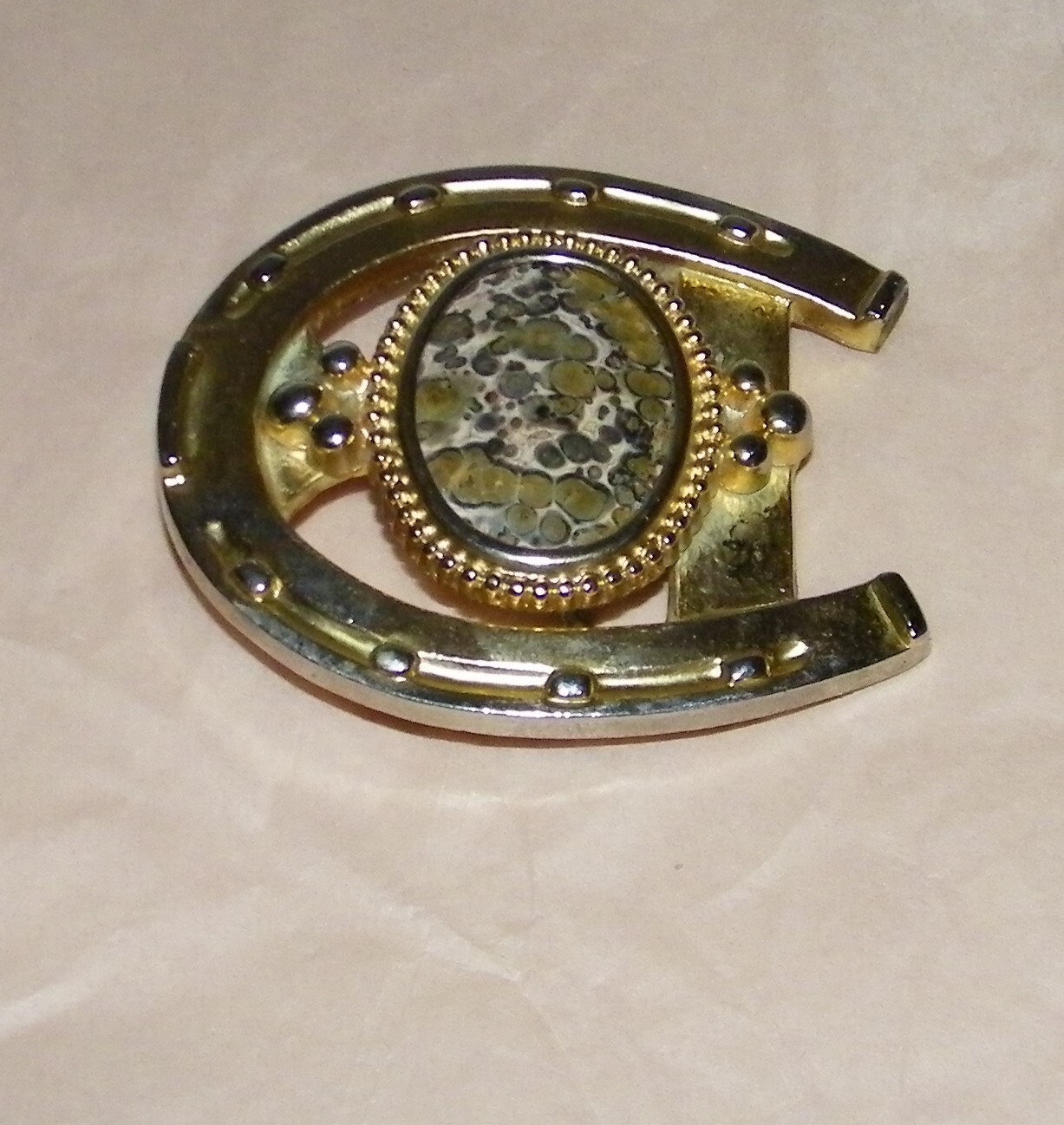 Horseshoe Belt Buckle w/Stone Inlay~Vintage Western Wear~Rodeo~Good Luck Charm