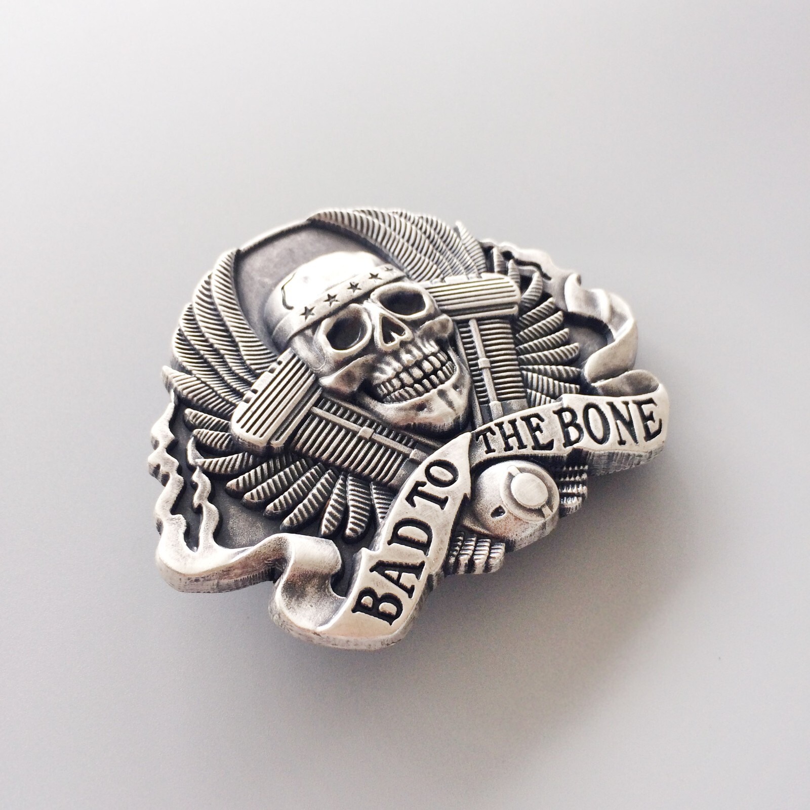 Vintage Silver Plated Biker Rider Skull Belt Buckle Boucle de ceinture
