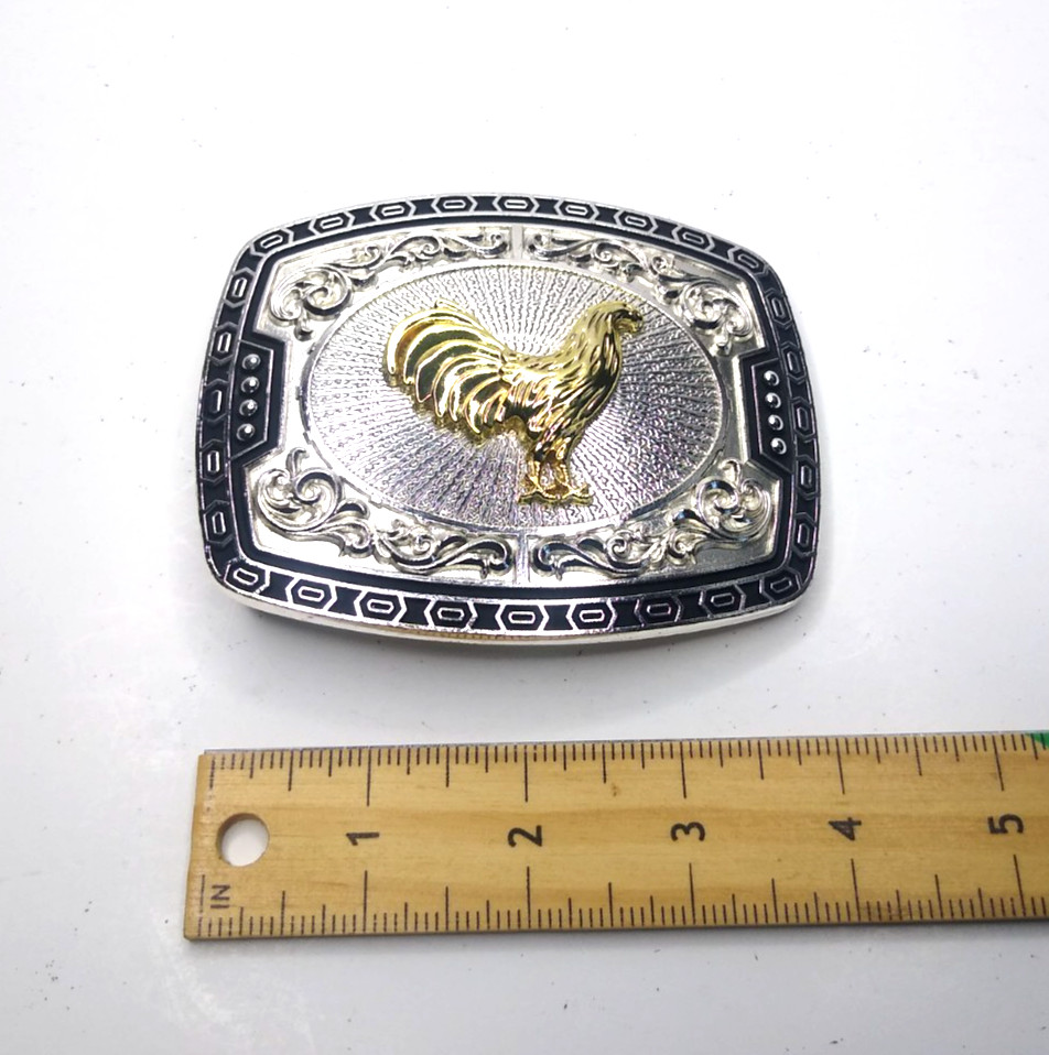 Rooster Western Cowboy Belt Buckle Hebilla Vaquero Rodeo Gallo Del Cielo, Silver