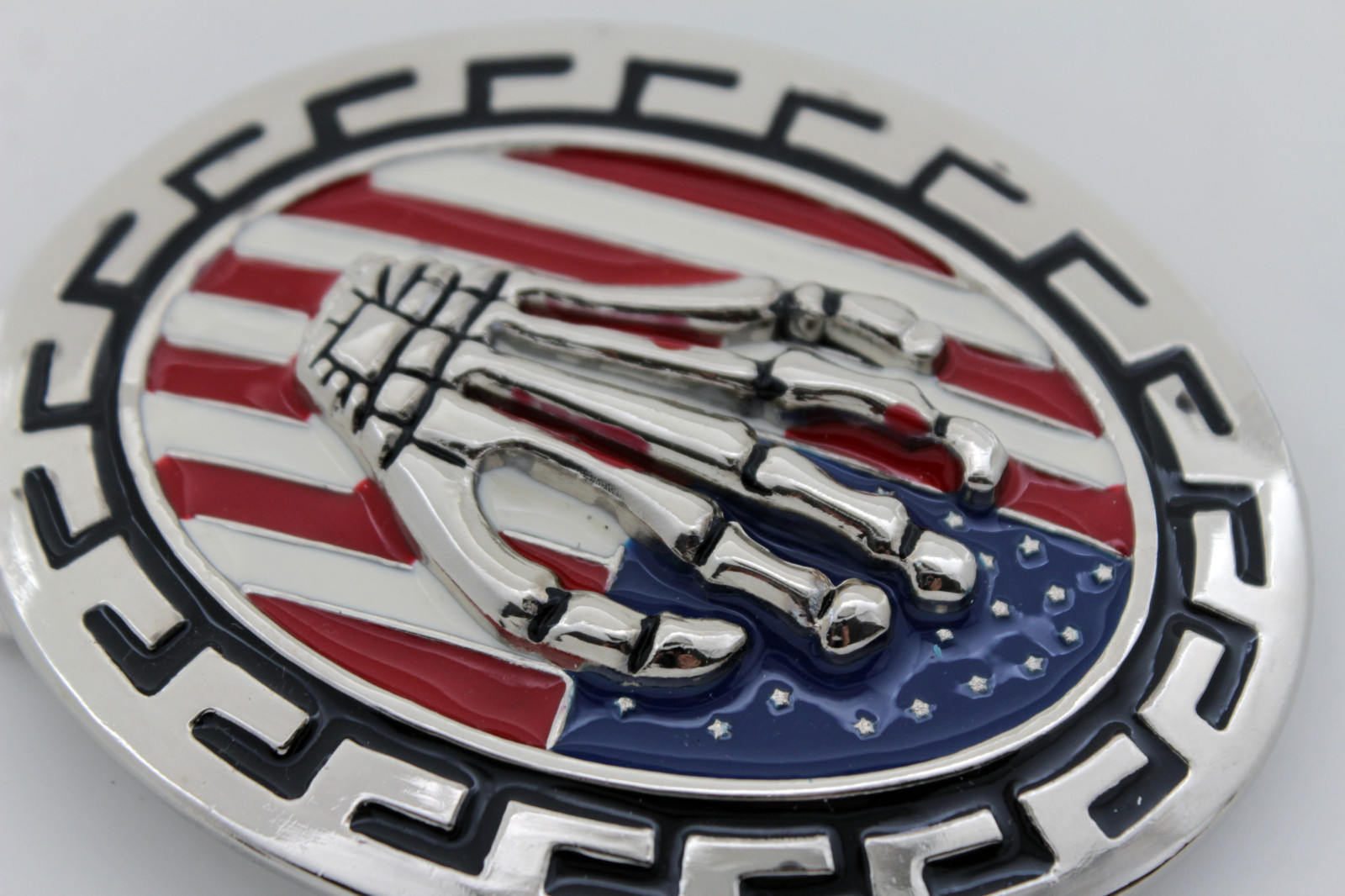 Men Silver Metal Belt Buckle Skull Skeleton Hand USA Flag United States America