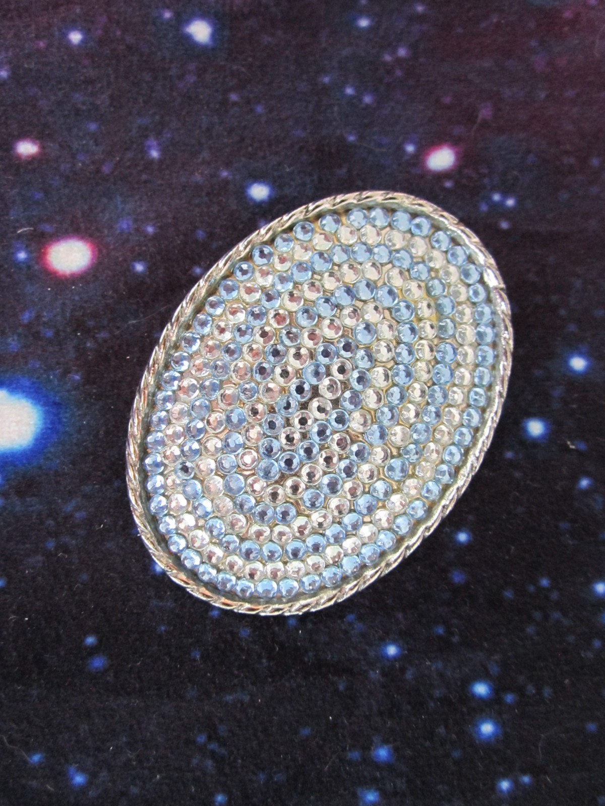 Vintage Belt Buckle Blue & White Rhinestone Crystal Western 80s Cowgirl Oval