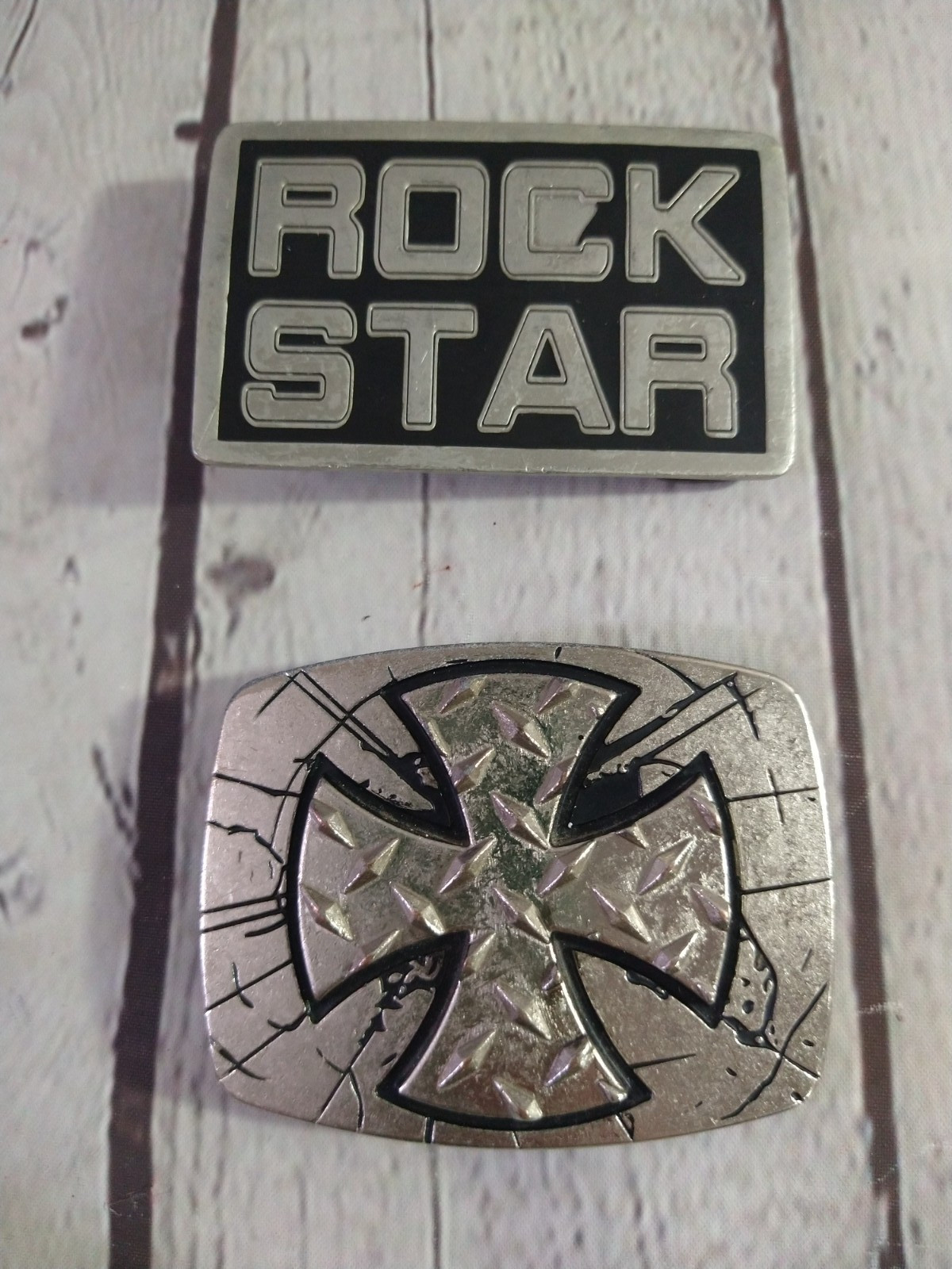 Lot of 2 pewter 2001 GREAT AMERICAN PRODUCT / rock star 4601 & CROSS belt buckle
