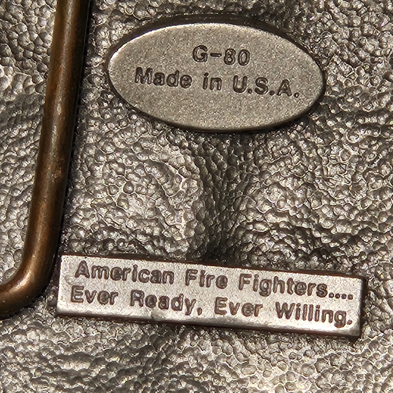 American Firefighters Belt Buckle Firetruck Horse Enameled Siskiyou 1988 Pewter