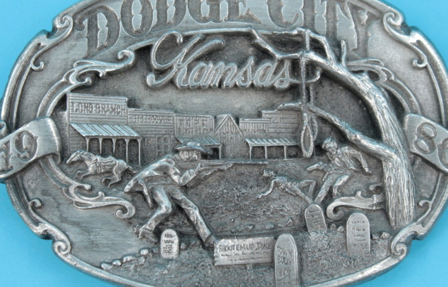 VTG 80s Dodge City Kansas Western Commemorative Belt Buckle 1986