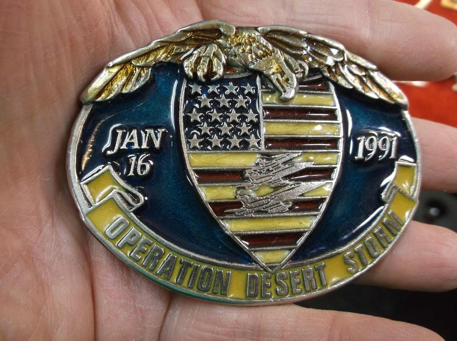 EXCELLENT MENS LIMITED EDITION #2413 BELT BUCKLE « OPERATION DESERT STORM » U.S.A.