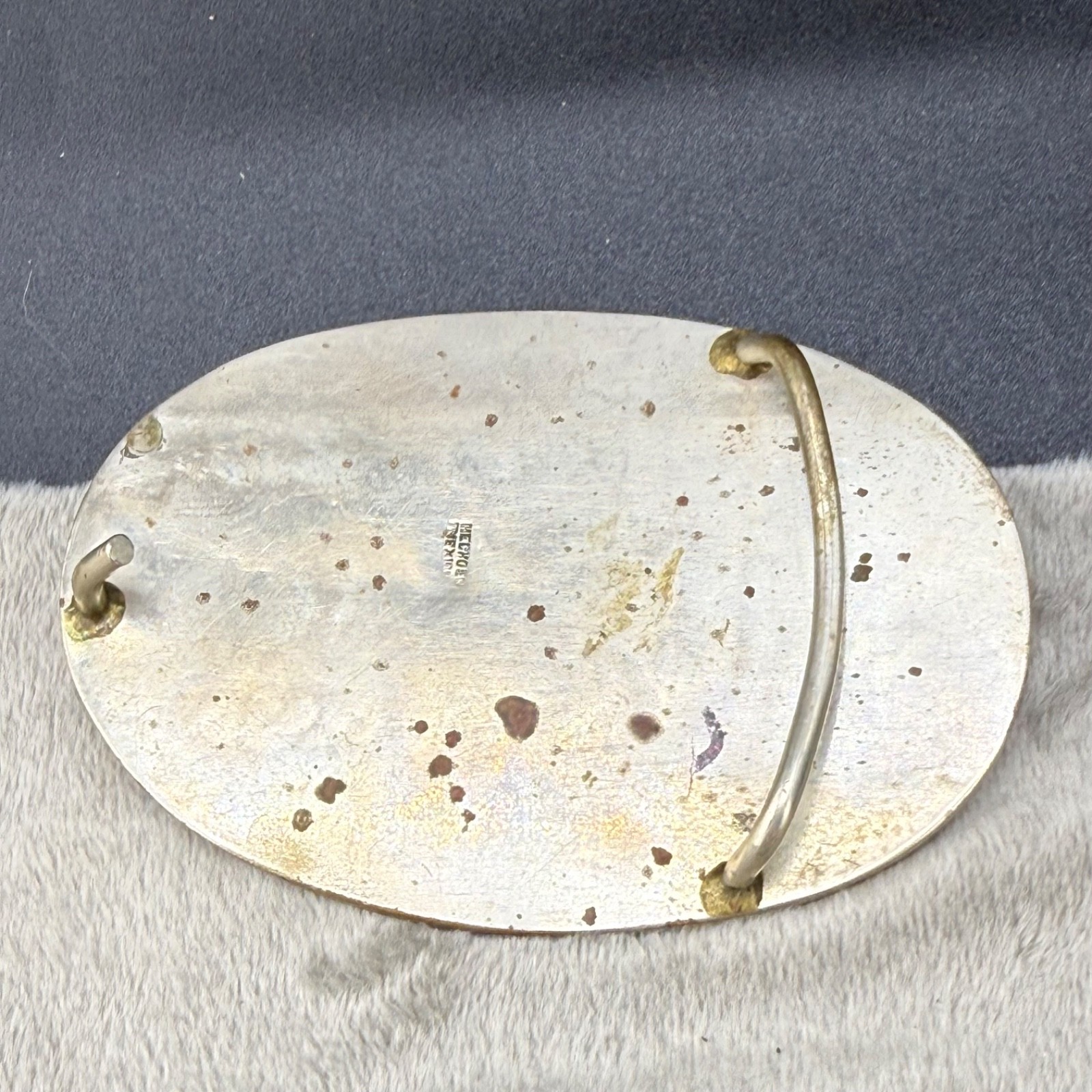 Vintage Alpaca Belt Buckle Abalone Inlay Silver Tone