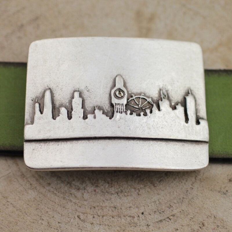 London City Silhouette Belt Buckle Skyline Metal Modern Urban Design