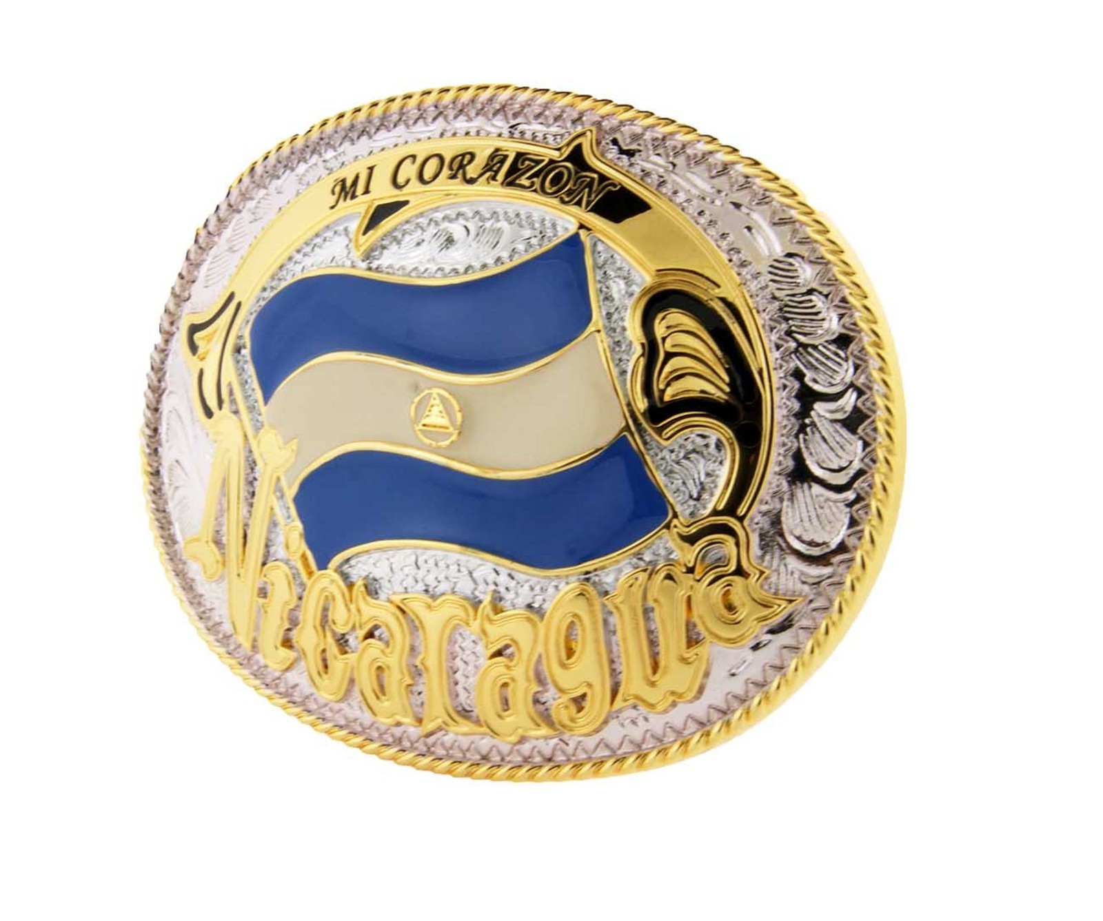 Nicaragua Country Flag Belt Buckle Central American Nation Gold Silver Metal New