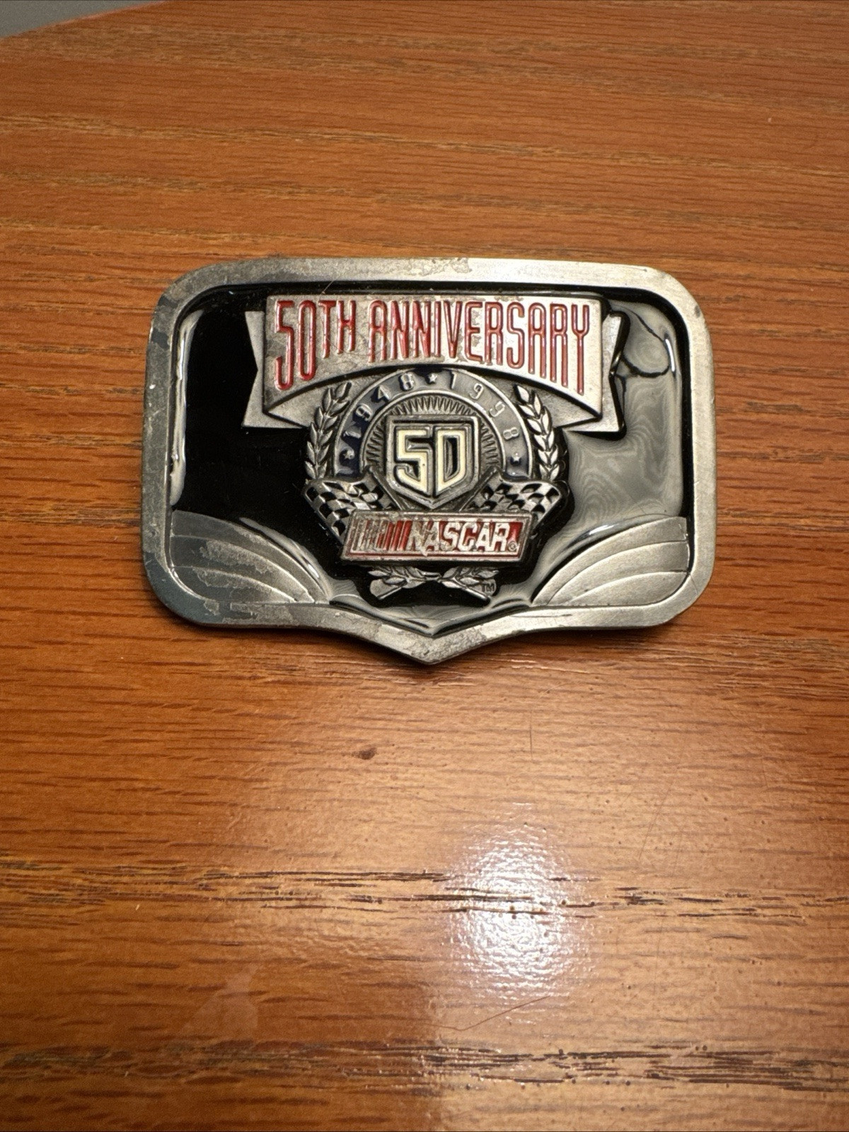 VTG 1998 Nascar 50th Anniversary Black Belt Buckle American Legends Winston Race