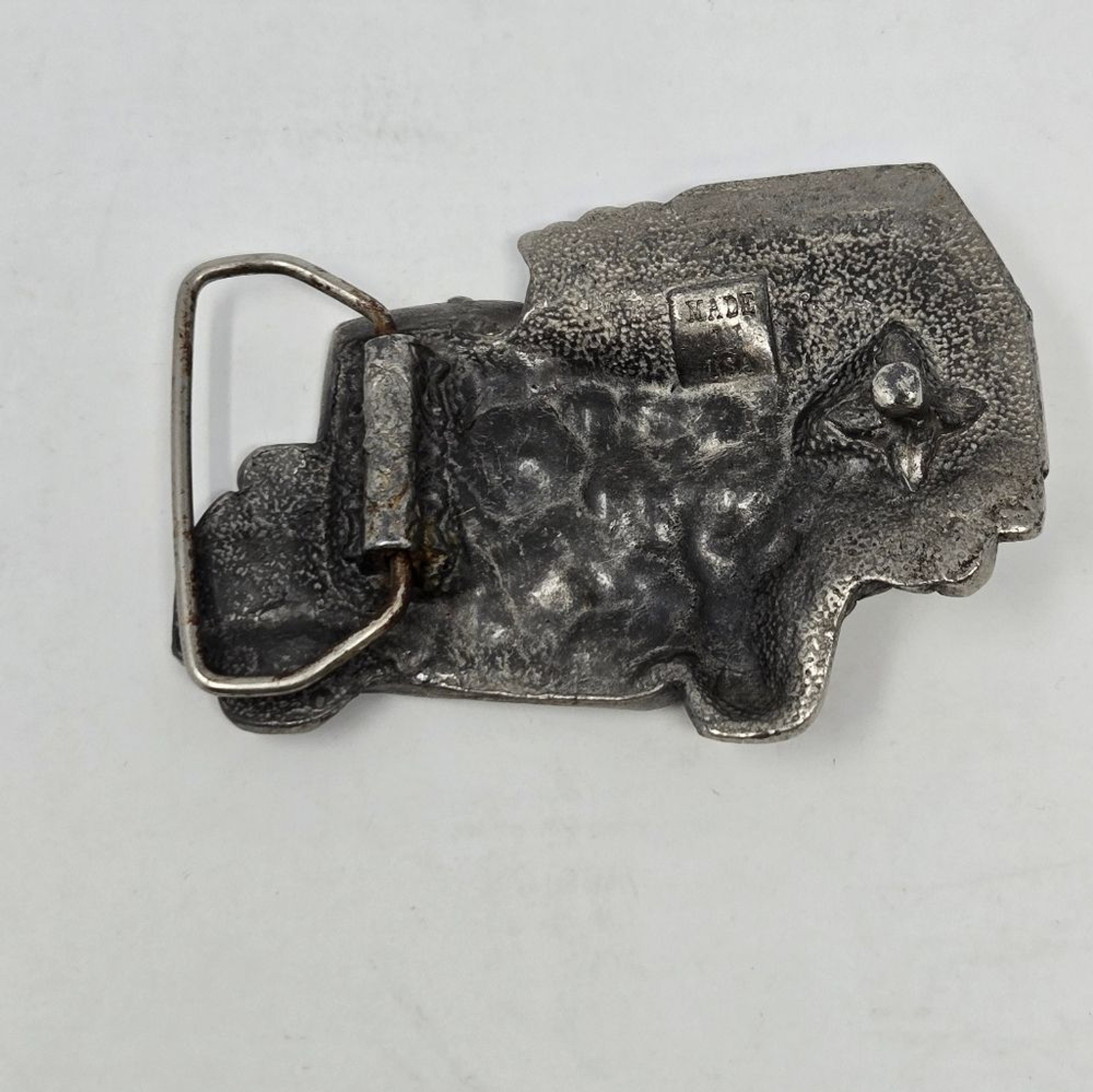 VINTAGE BIG RIG 3D PEWTER METAL BELT BUCKLE TRUCKER TRUCKING MADE IN USA MEN OS