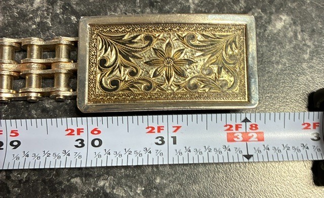 Vintage 32&Prime; Long Chrome Motorcycle Chain Belt Etched Buckle