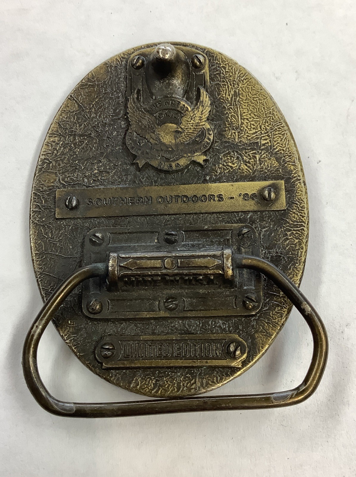 Belt Buckle Southern Outdoors Deer Bass Fish Duck Gold Limited Edition Vintage