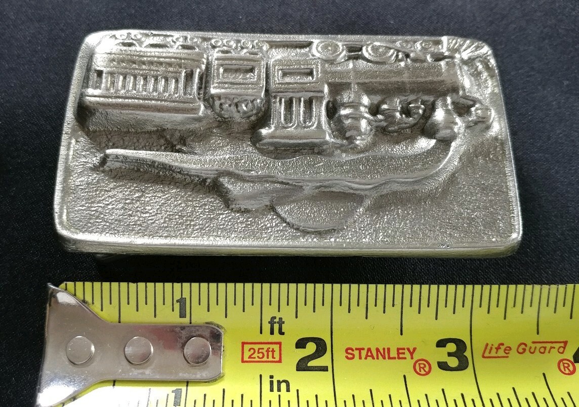 TRAIN STEAM ENGINE AMERICAN LOCOMOTIVE SUN CLOUDS CAR TENDER BELT BUCKLE