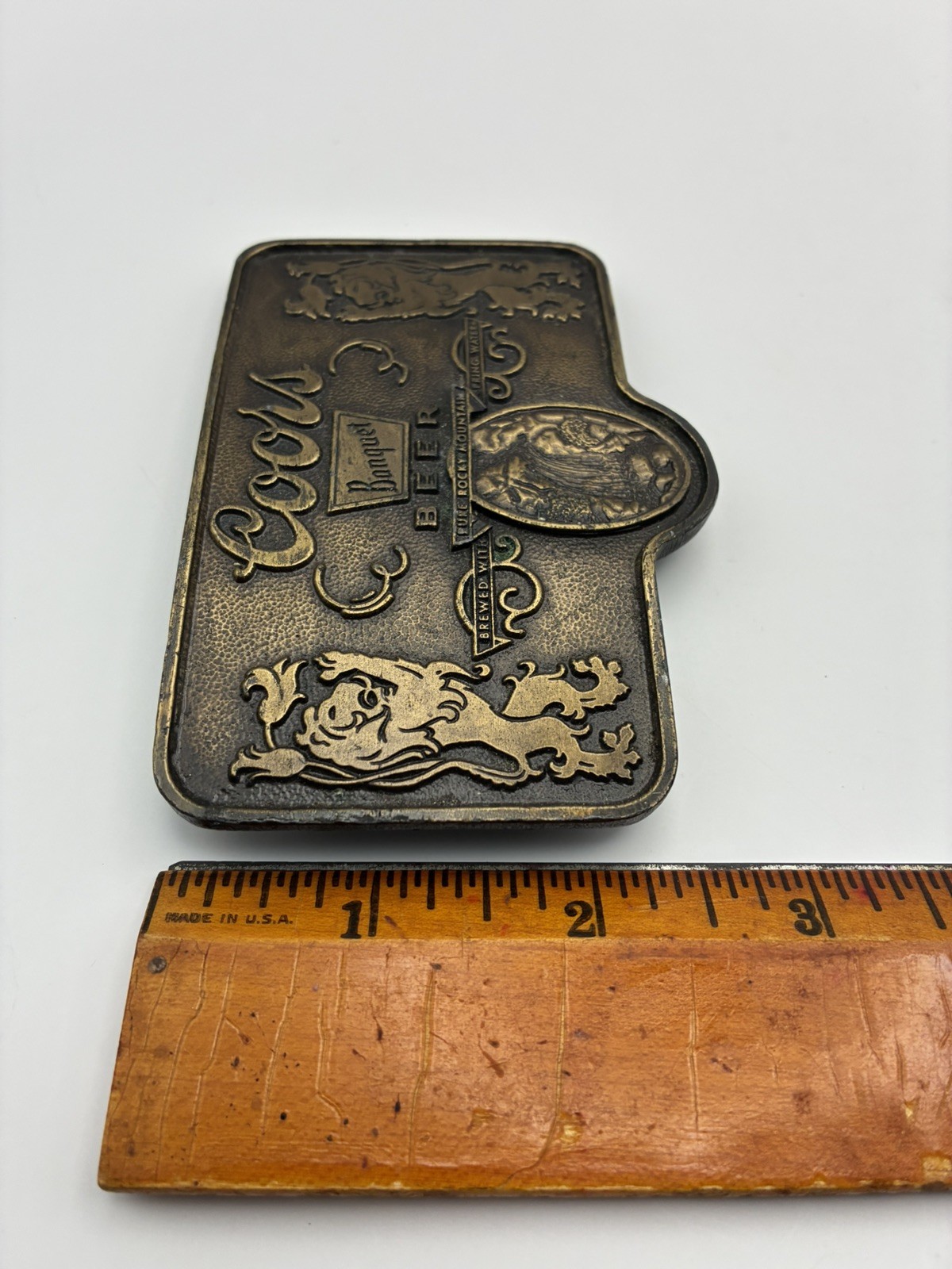 Vintage Coors Banquet Beer Belt Buckle Bottle Opener Made In USA 3.5” X 2.5”