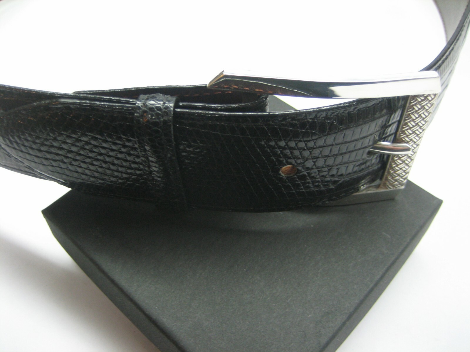 STERLING SILVER 925 BUCKLE WITH GENUINE LIZARD 1.5&Prime; BELT MADE IN U.S.A.