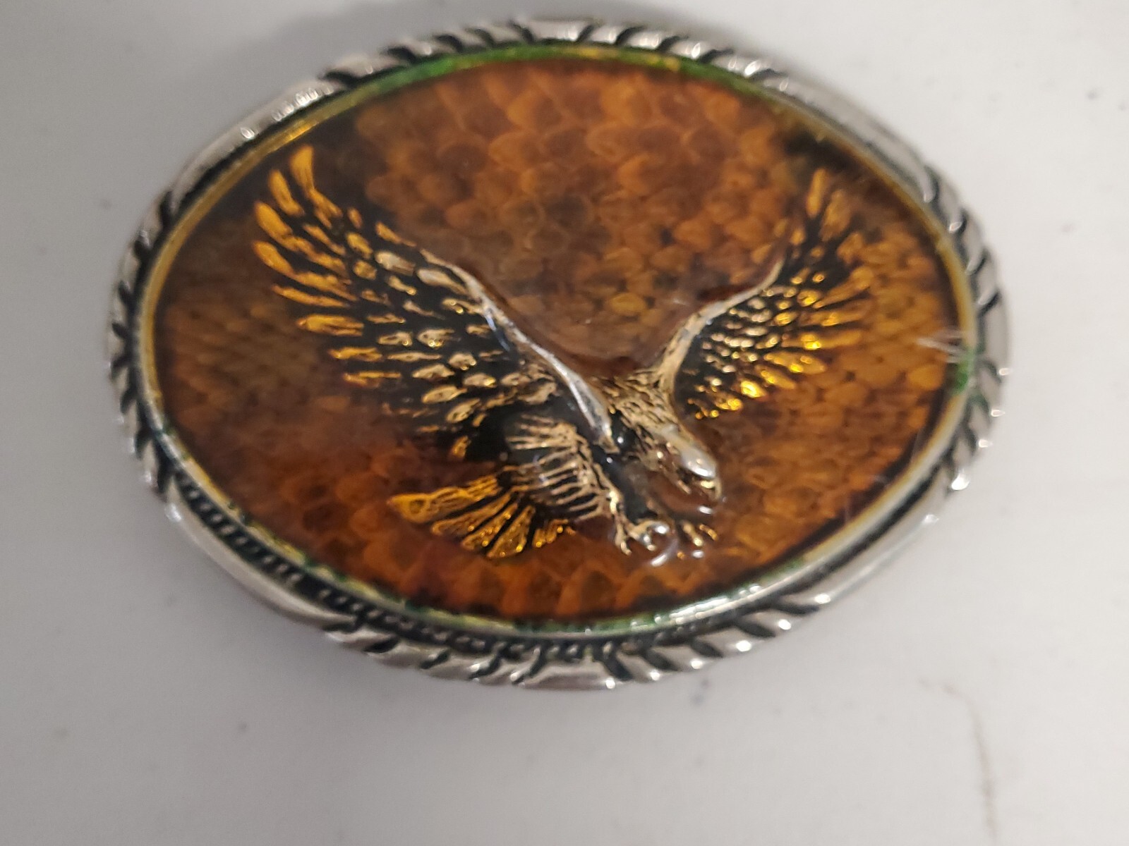 VINTAGE GOLDEN EAGLE OVAL BELT BUCKLE MADE IN USA DIAMONDBACK RATTLER