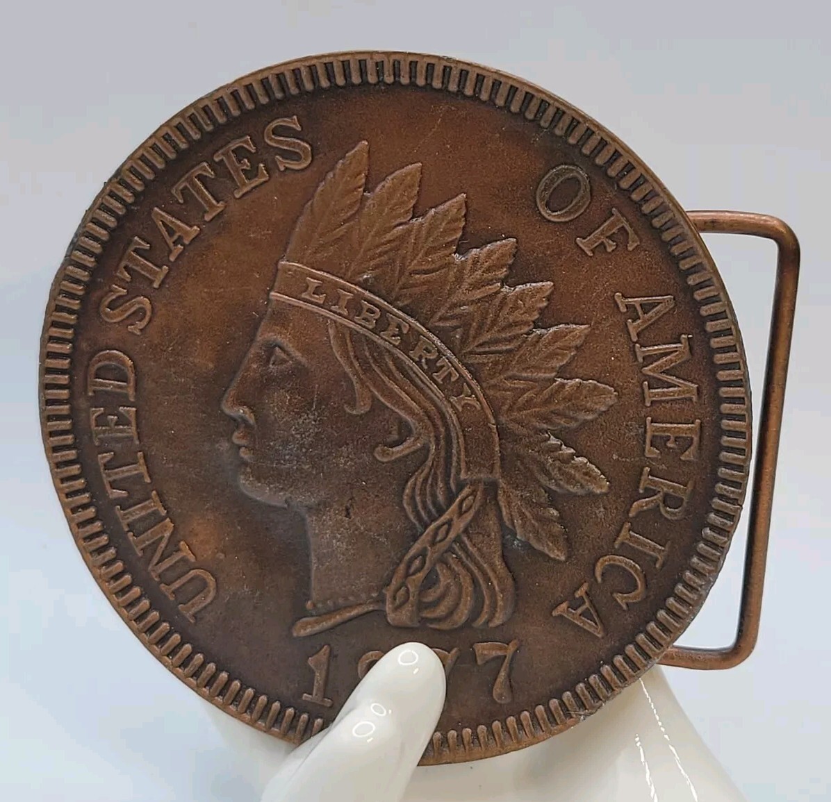 Indian Head Penny 3D Coin Shaped 1877 Replica Metal Belt Buckle • Indiana Metal