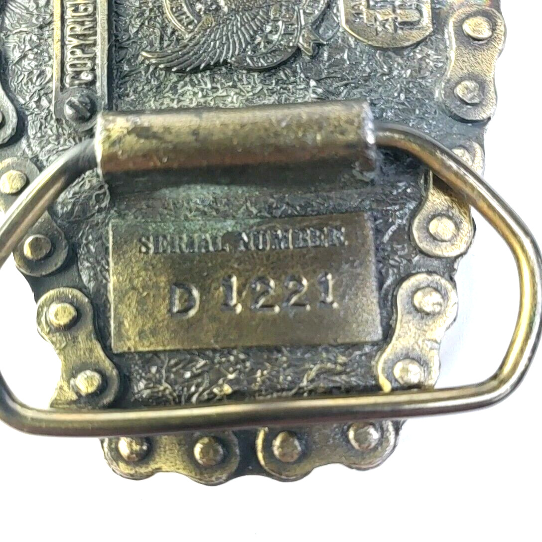 1983 American Eagle Black Enamel & Biker Chain Border Great American Buckle Co