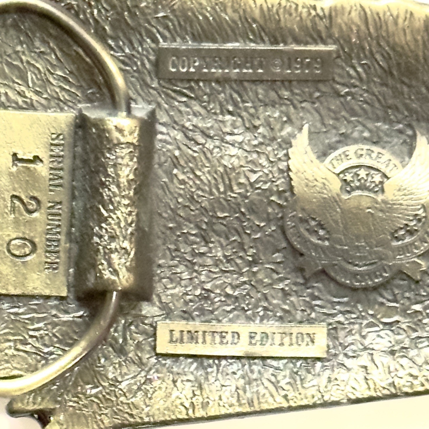 Vtg Eagle Head Brass Buckle Enameled 1979 Grt American Buckle Co #120 USA Ltd Ed