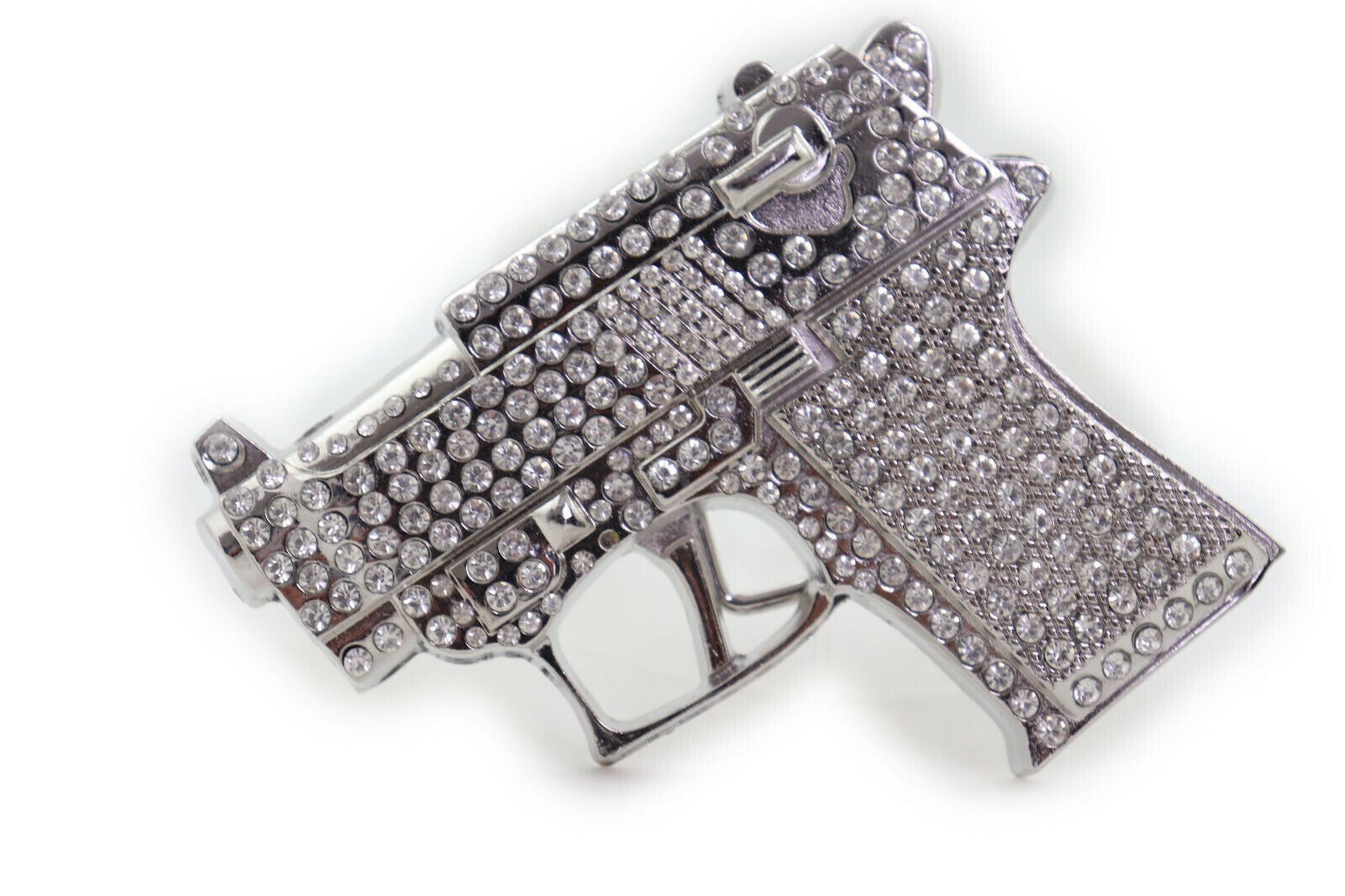 Gun Belt Buckle Silver Metal Rhinestones New Men Iced Real Cowboy Style Rodeo