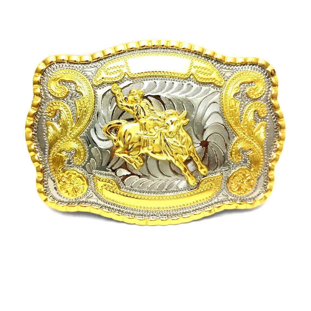 2XWESTERN SHINE BELT BUCKLE MEN BULL RIDE RODEO ANIMAL HUGE RODEO BIG COWBOY US
