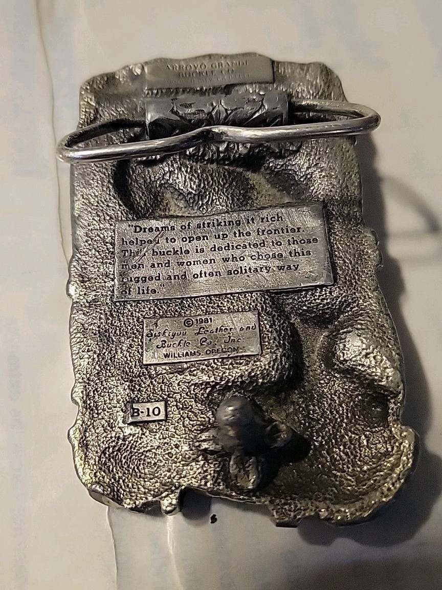 Gold Miner Prospector 3D Pewter Siskiyou ~Arroyo Grande~Belt Buckle Co. 1981