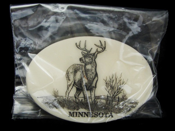 NF09150 *NOS* REALLY NICE **MINNESOTA (DEER)** WHITE MARBLE STONE ART BUCKLE