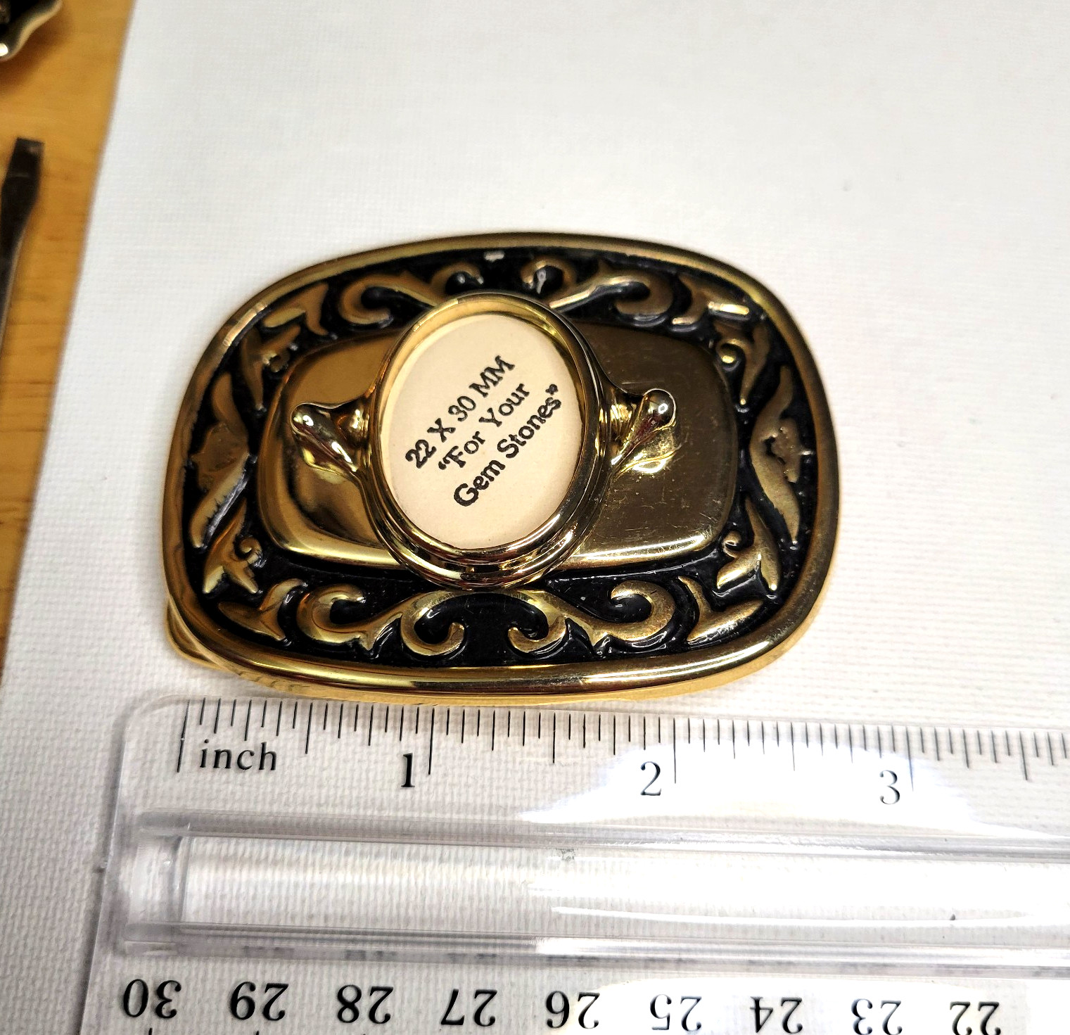 Vtg NOS Goldtone Belt Buckle Screw Oval Bezel Gemstone Blank Cabochon 22x30mm