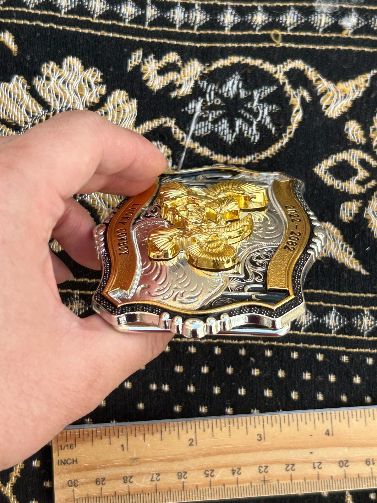 Western Buckle Gold Black Silver Roosters Cowboy 2 »Buckle Hebilla Vaquero Gallo